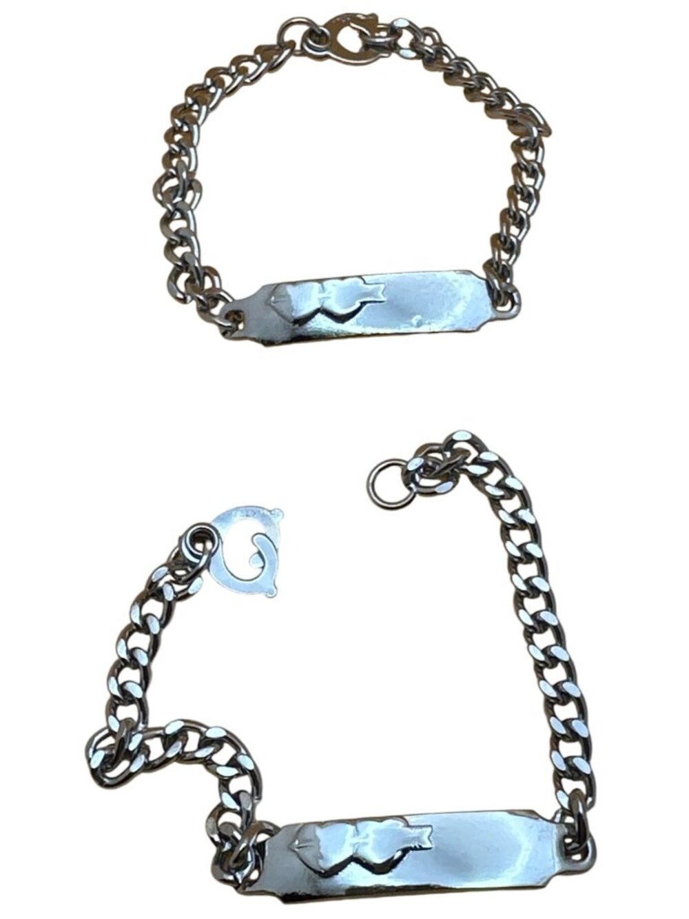 Two Friendship Bracelets Double Hearts Arrow ID Matching Silver Tone